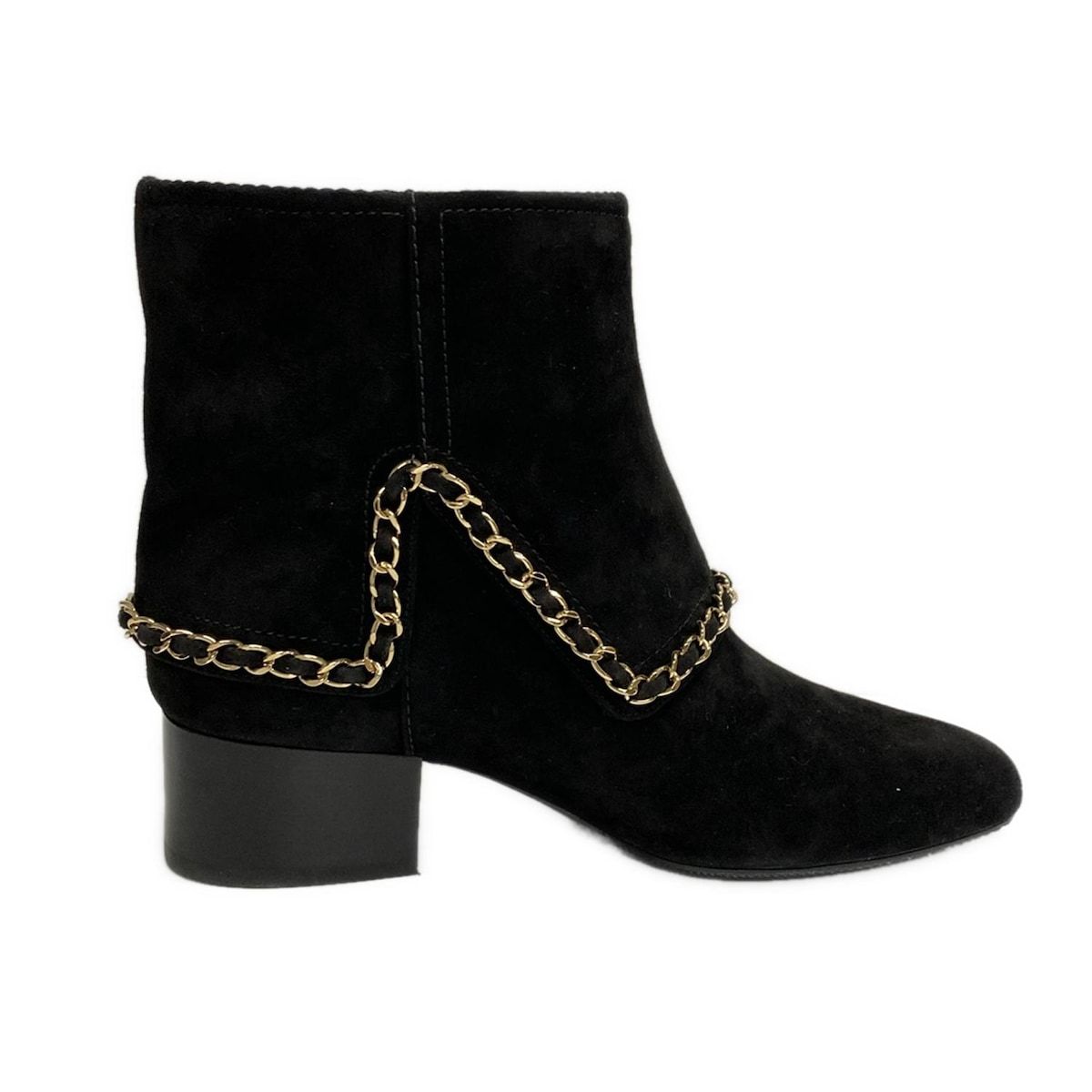 CHANEL シャネル ショートブーツ 36 C レディース - G34929 黒×ゴールド チェーン アウトソール張替済