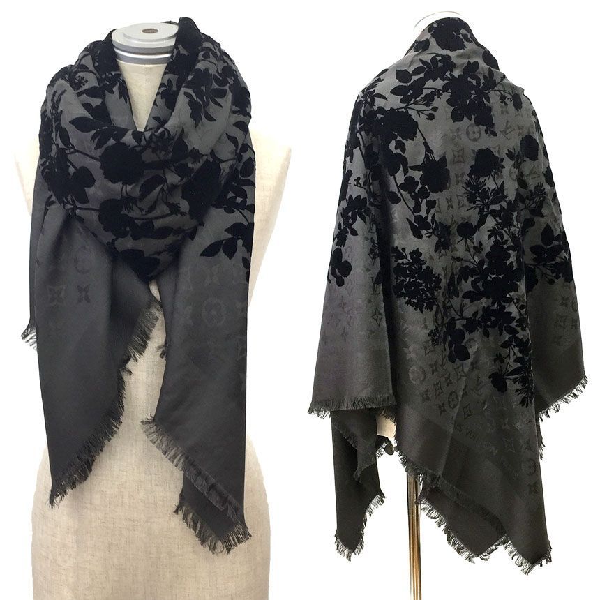 希少 美品 LOUIS VUITTON ルイヴィトン ショールモノグラム グレー 