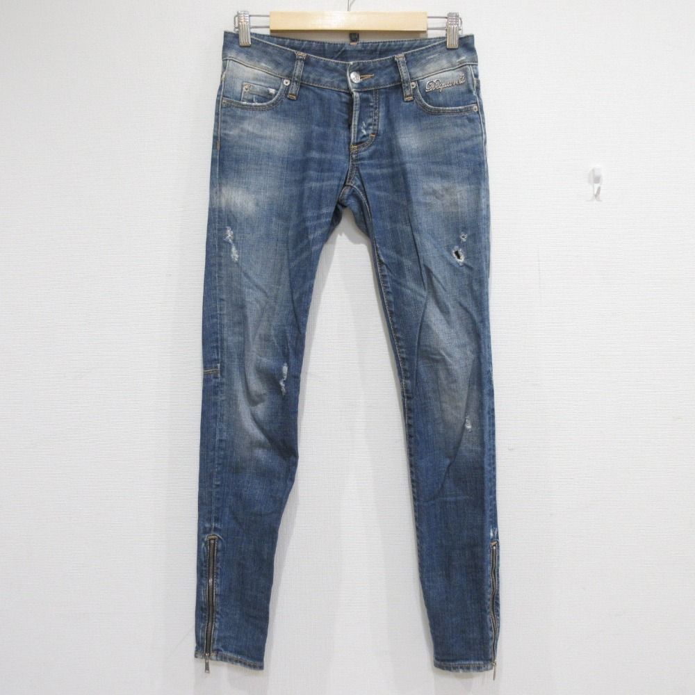美品 DSQUARED2 ディースクエアード ダメージ加工 裾ジップ ストレッチ 