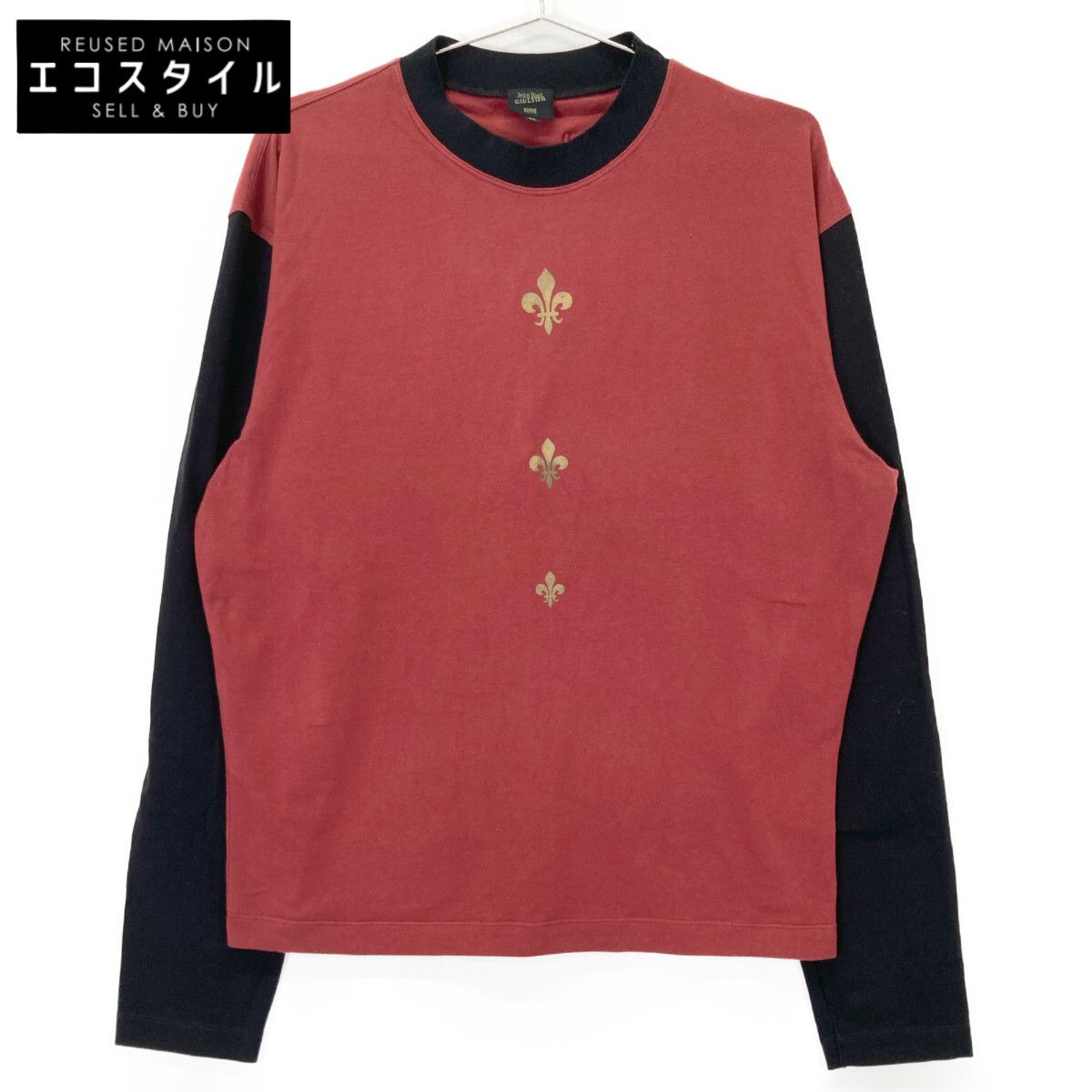 Jean Paul GAULTIER HOMME ジャンポールゴルチエオム レッド×ブラック コットン ロングTシャツ 48