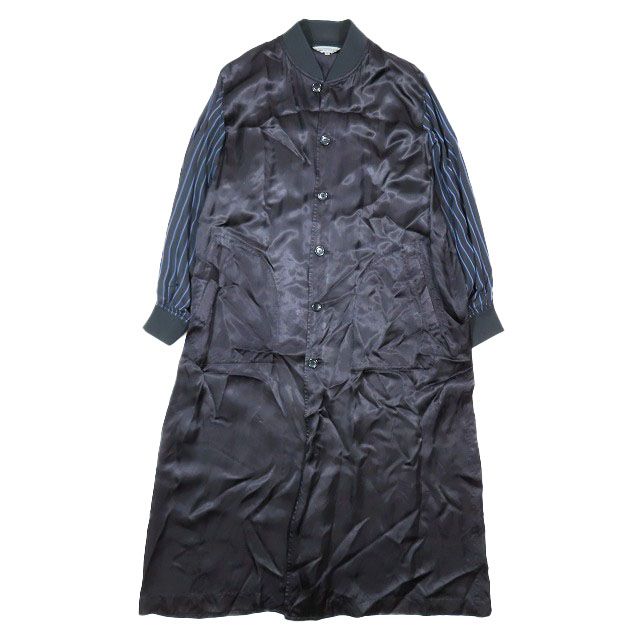 コムデギャルソン COMME des GARCONS スタッフコート ドッキング ジャケット ロング丈 ストライプ バックロゴ プリント IH-C001 AD2018 黒 ブラック S メンズ 