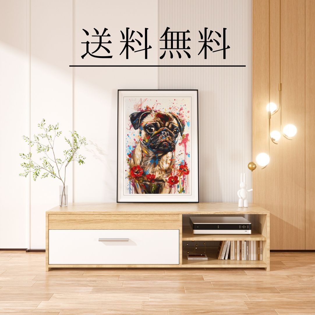 犬と線 - 【犬花爛漫 - パグ犬 No.1】ジークレー版画＊名入れOK！