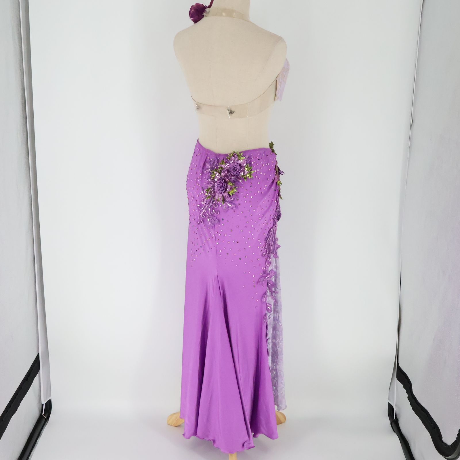 新品】ベリーダンス 衣装 コスチューム オリエンタル 紫 花柄 パープル