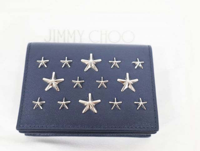 極美品 ＊ ジミーチュウ AYDEN スタースタッズ 名刺入れ ネイビー系 極美品 ＊ ジミーチュウ AYDEN スタースタッズ 名刺入れ