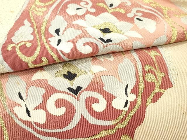 平和屋着物○爪掻き本綴れ 八寸名古屋帯 正倉院花鳥芝文 金糸 正絹