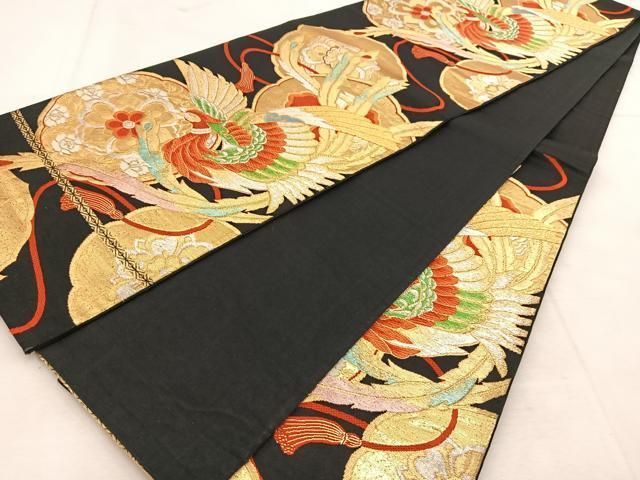 平和屋着物 六通柄袋帯 中国牡丹鳳凰図 金糸 正絹 逸品 AAAQ7454wj(仕立て