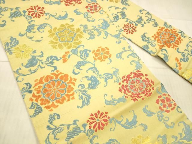 平和屋着物●アンティーク 大正ロマン 九寸名古屋帯 唐織 草花文 金糸 正絹 DAAX8843cm