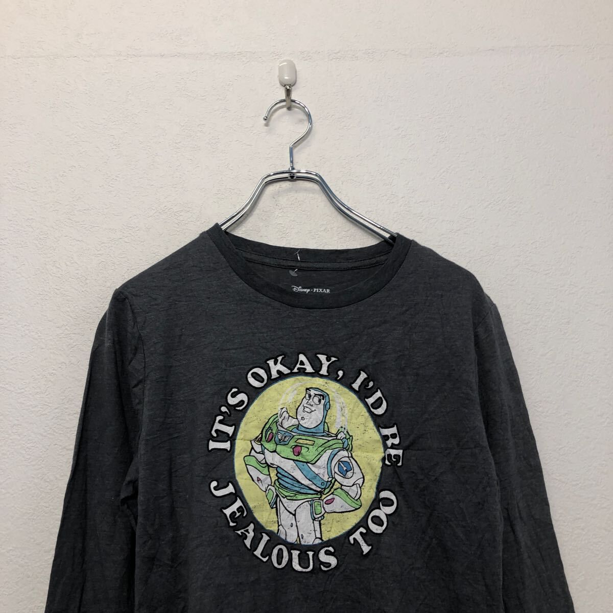 古着 トイストーリー ロングTシャツ TOYSTORY 長袖 ロゴ Tシャツ キッズ XL トイストーリー グレー