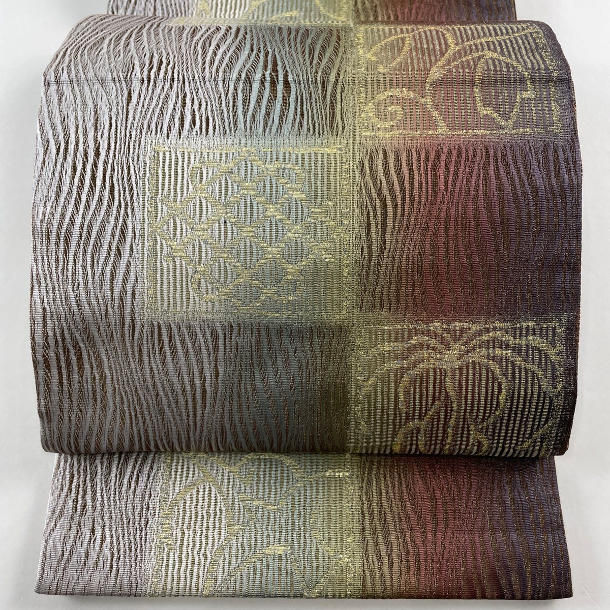 袋帯 美品 名品 泥染 鳥 草花 金糸 箔 紫 六通 正絹 【中古