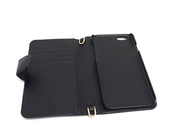 プラダ PRADA 手帳型iphoneケース ブラックレザー 美品 PRADA