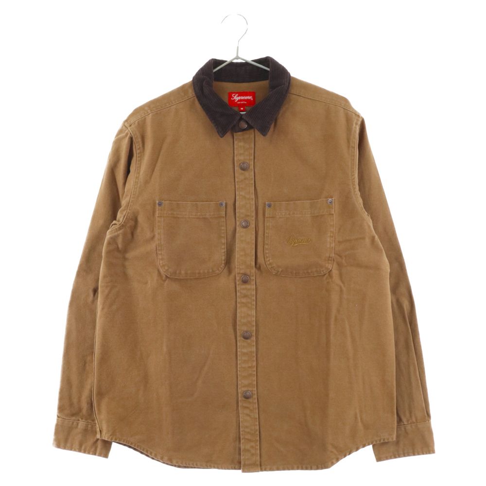 SUPREME (シュプリーム) 19AW script canvas snap shirt スクリプトロゴ スナップジャケット カバーオール  ブラウン - メルカリ