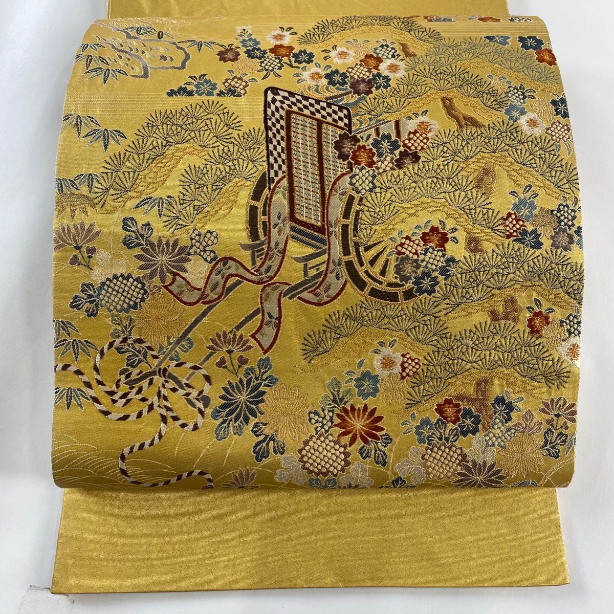ZMKC鳥好きさんお待たせしました　六通太鼓柄袋帯 九寸　尾長鳥 由水十久監修 長嶋成織物 瀞金錦 袋帯 落款入 童 正絹 お太鼓柄