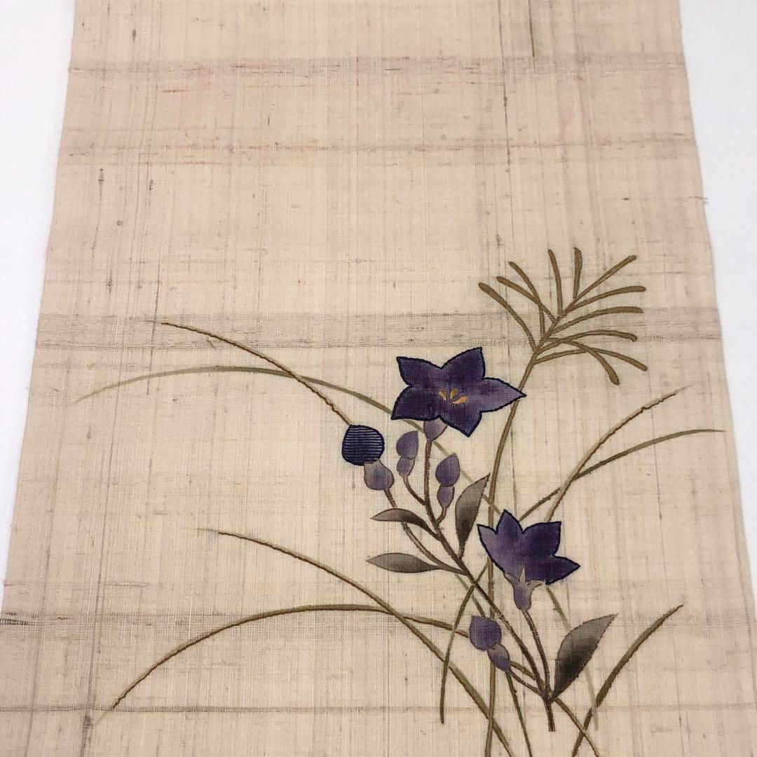 夏帯 名古屋帯 麻 桔梗の花模様 生成色 O-4890 夏帯 名古屋帯 麻 桔梗の花模様 生成色 O-4890