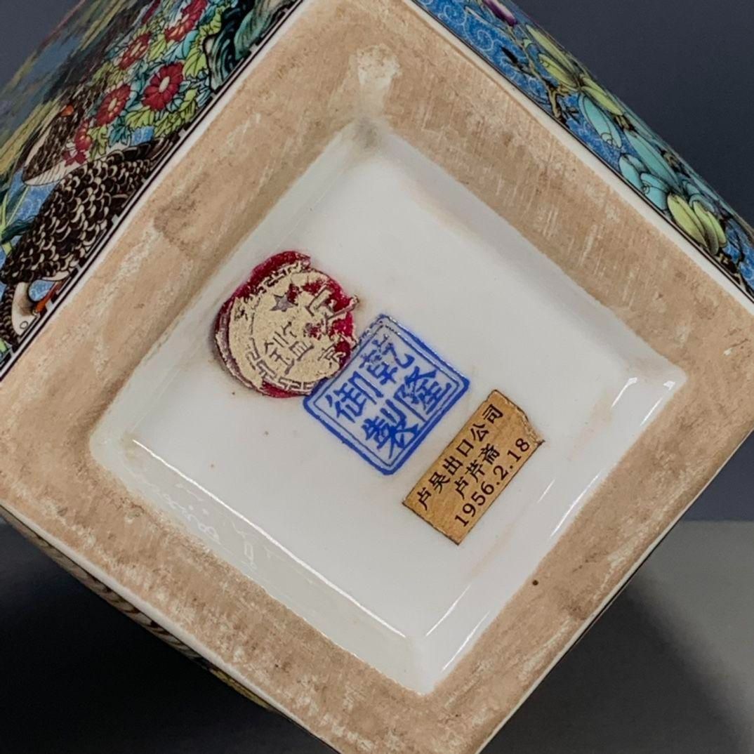 パステル琺瑯彩花鳥蒔絵四方尊瓶 景徳鎮 陶磁器 装飾品 現代工芸品 美術品 置物 パステル琺瑯彩花鳥蒔絵四方尊瓶 景徳鎮 陶磁器 装飾品 現代工芸