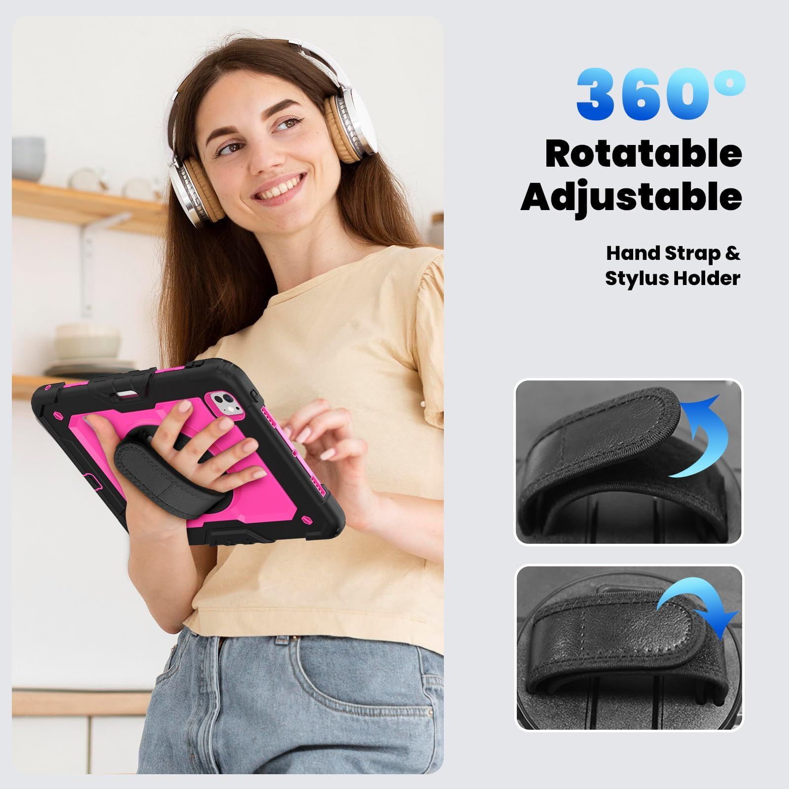 回転 360度 耐衝撃 Pencil収納 A 2836 2837フィルム付きペンホルダー 縦置き M 4 ハンドホルダー 2025 スタンド 防塵 ケース 肩掛けー 11 ストラップ Pro iPad 三層 インチ 5世代 ケー HDR対応タブレット タブレット格安