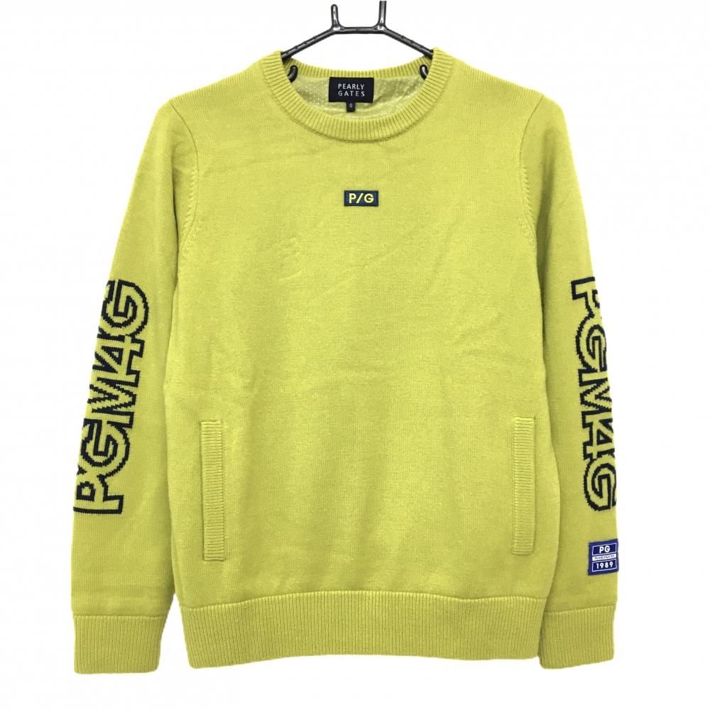 パーリーゲイツ 裏地付セーター ライトグリーン×ネイビー 袖ロゴ ニット レディース 0 S ゴルフウェア PEARLY GATES