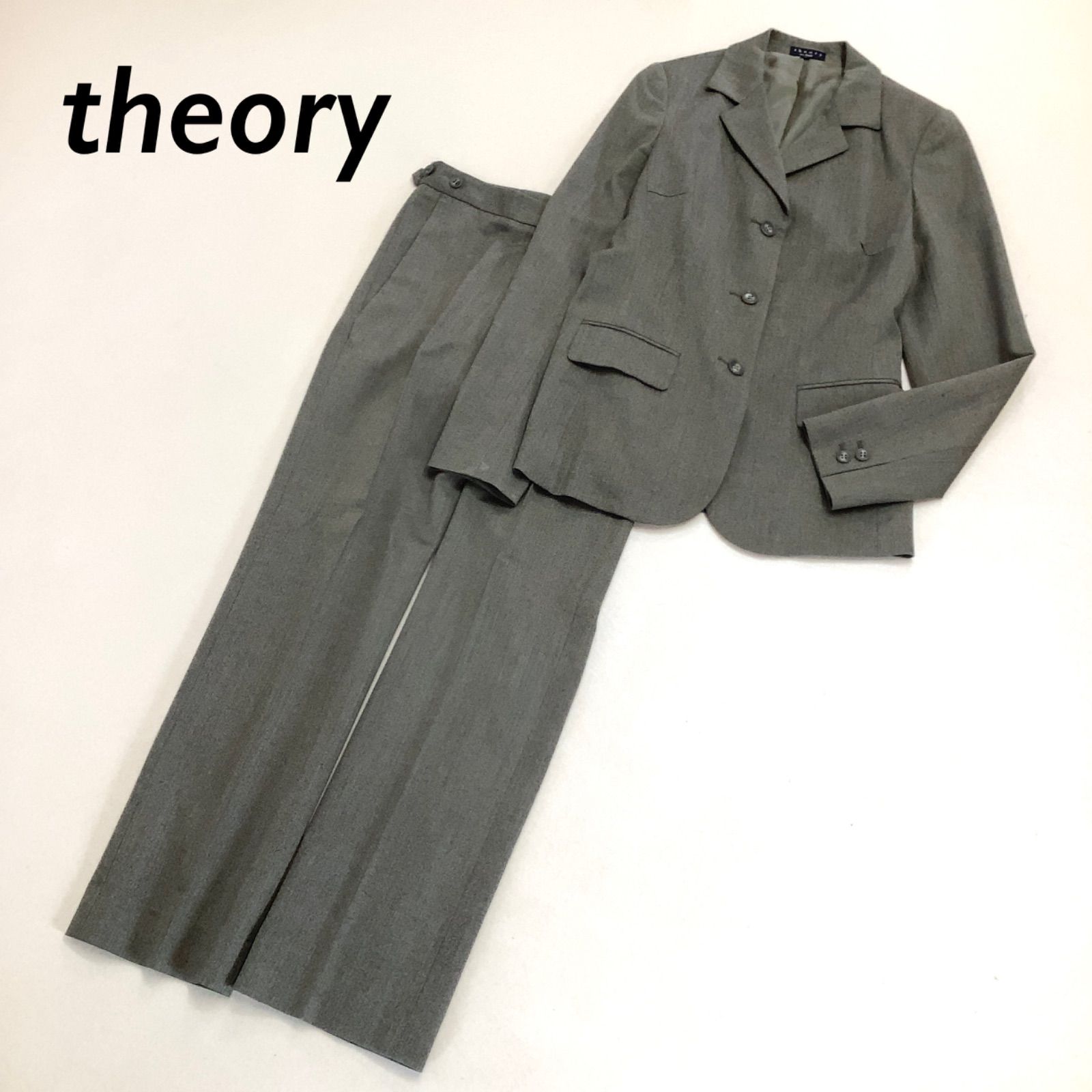 【美品】theory セオリー パンツスーツ セットアップ カーキグレー
