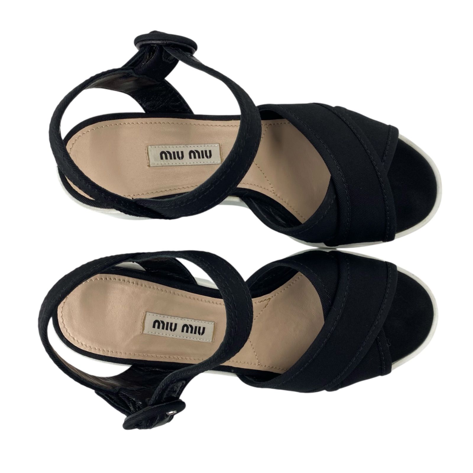 美品 ミュウミュウ miu miu プラットフォームサンダル 厚底 ブラック