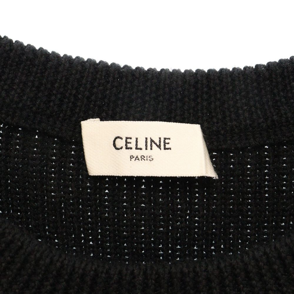 CELINE セリーヌ トリオンフ ロゴ刺繍 ウール クルーネック ニットセーター ブラック 2A709439F CELINE (セリーヌ) トリオンフ ロゴ刺繍 ウール クルーネック ニット