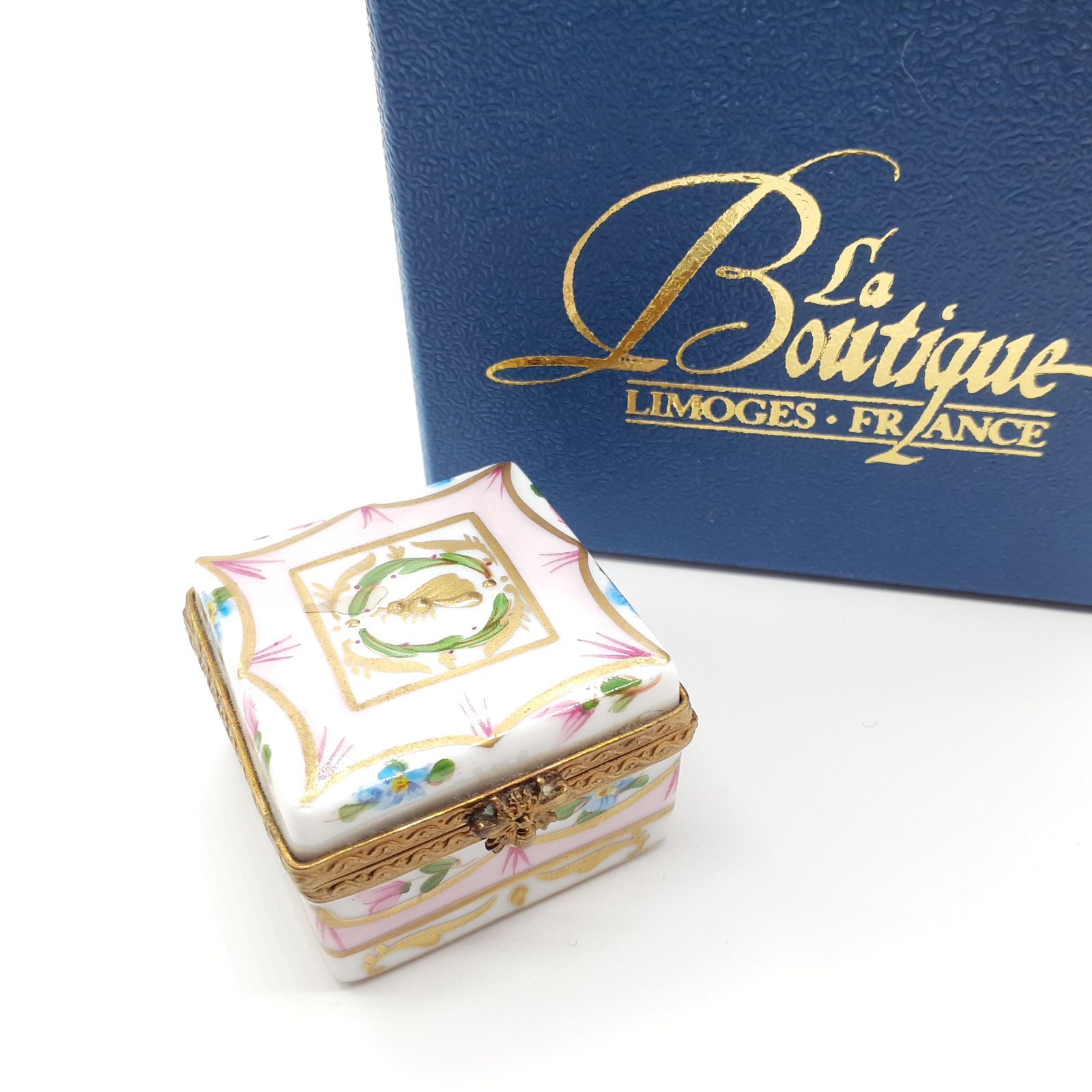 LIMOGES リモージュボックス フランス エナメル  小物入れ スクエア ミニ ピンク ハチ