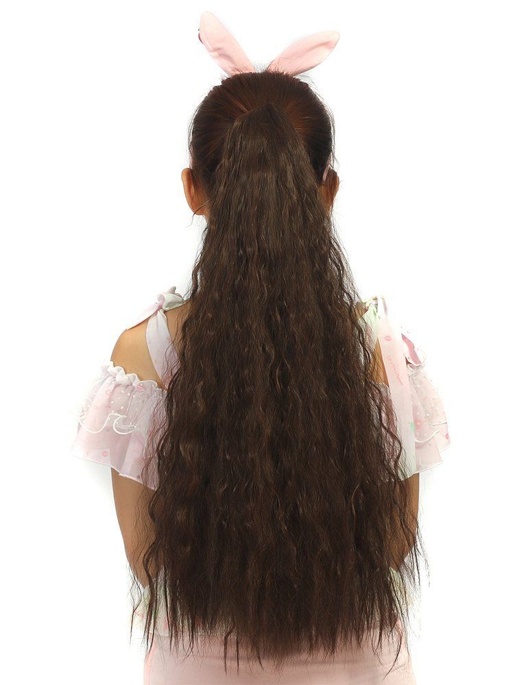 YJINCO ポニーテールウィッグ ロング フラ エクステ ポイントウィッグ ヘアークリップ カール かつら 簡単クリップ 原宿系 フラダンス YJWM 015-nblk