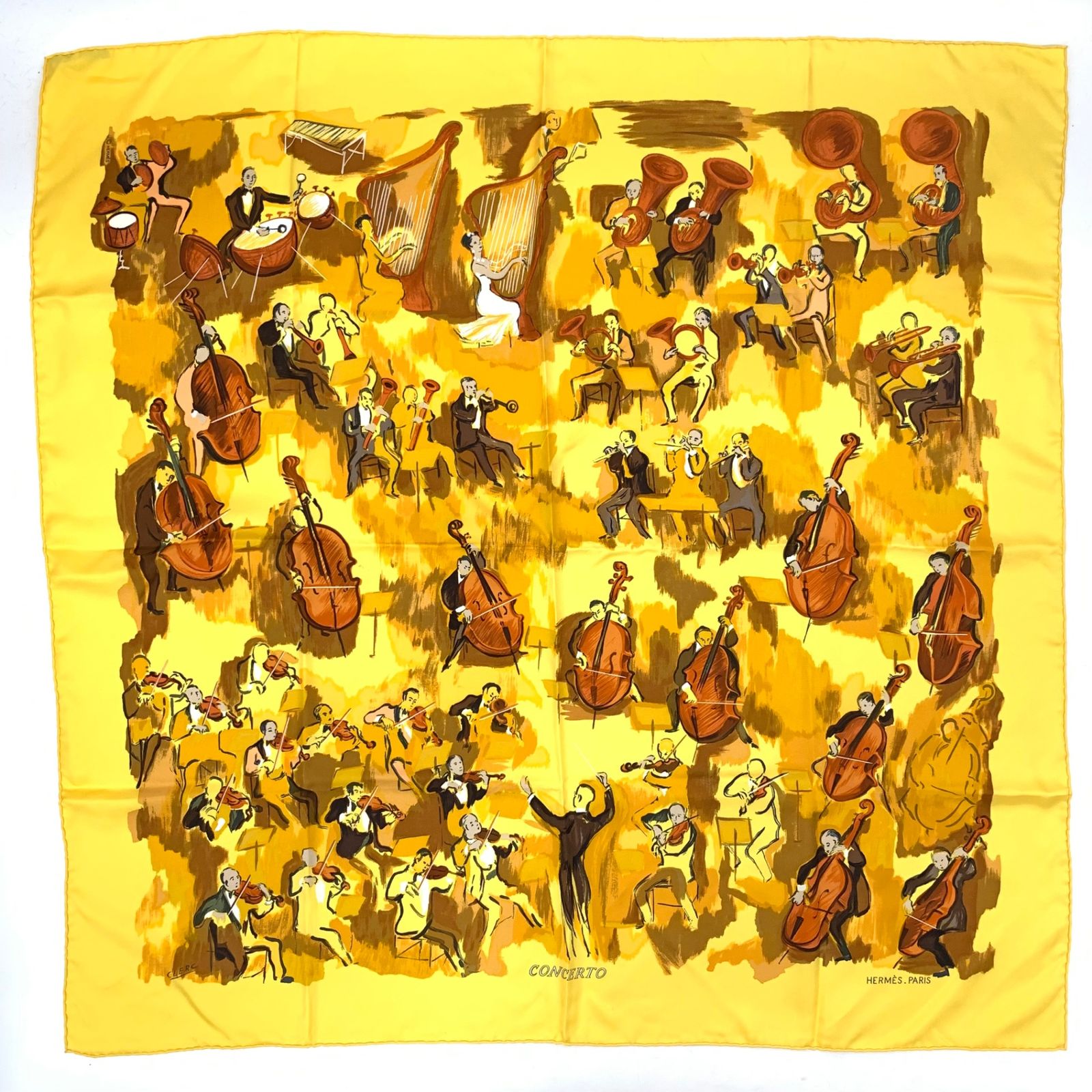 HERMES エルメス カレ90 スカーフ 美品 イエロー シルク100％ メキシコ 大仏 レディース スカーフ カレ 絹 服飾小物 美品 エルメス HERMES ミニスカーフカレ45 イエロー 箱付き 展覧会限定