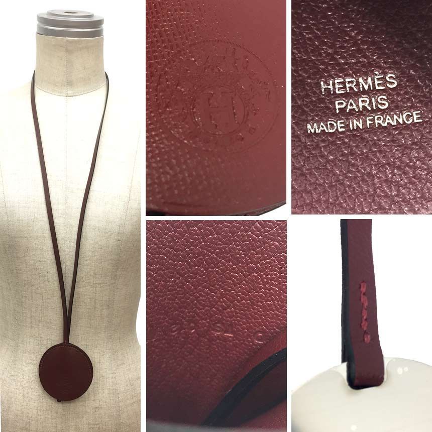 エルメス　ミラー付きネックレス　革 セール HERMES エルメス レザーネックレス ミロワール ミラー チャーム