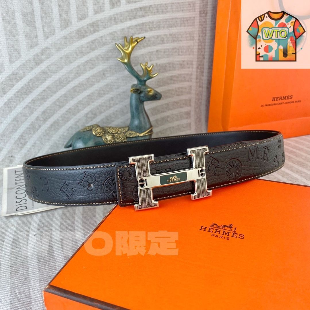 【ロゴの存在感が美しい♪】 HERMES   ベルト HERMES エルメス ロゴ柄 ベルト01 - メルカリ