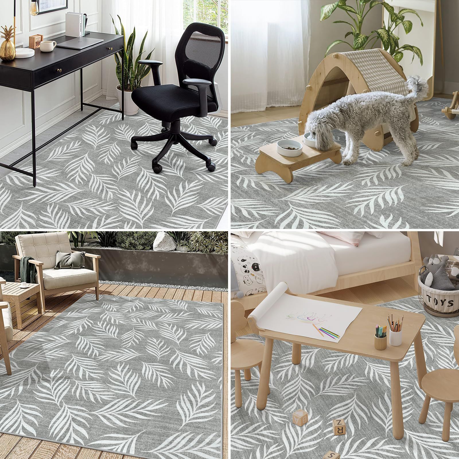 軽量 耐磨耗性 オールシーズン適用 ラグマット 春夏用 シェニール おしゃれ リビング 寝室 防音 フレッシュ 低反発 滑り止め 滑り止め 植物柄 ホットカーペット対応 190х240cm 洗える リーフ ラグ ラグ 3畳 グレー カーペット HAOCOO USTAUSTRALIA_COM_AU