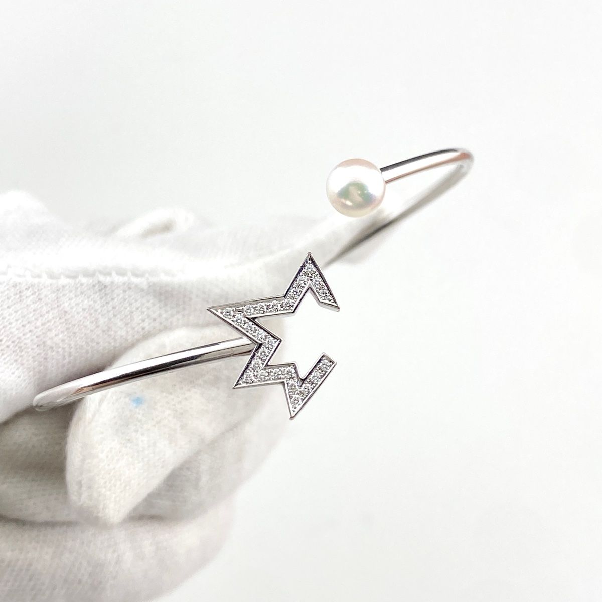 タサキ TASAKI コメットプラス バングル 腕輪 パール 真珠 メレダイヤ ブレスレット 750 パール ダイヤモンド レディース