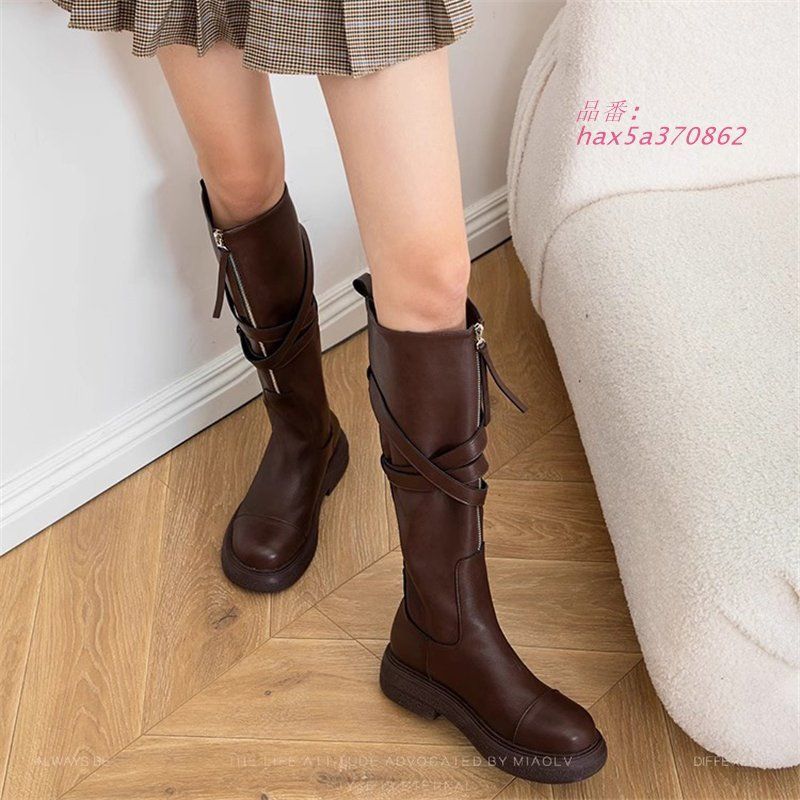 ジョッキーブーツ レディース ロングブーツ ローヒール ニーハイブーツ 膝丈 歩きやすい 美脚 カジュアル デート 合皮 レザー調 通勤 hax5a370862 KIN-KAAI_COM