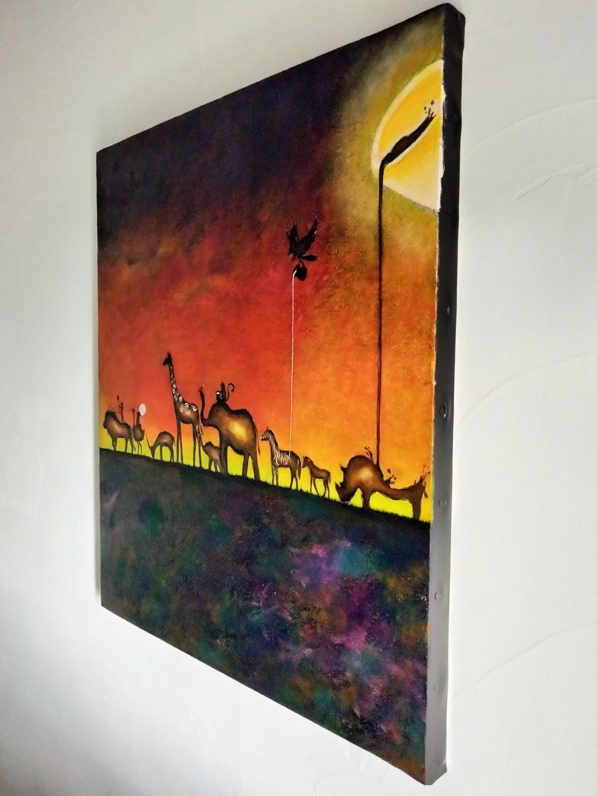 『Tiny Angele』 油彩画 インテリア アート 原画 一点物 一点物】『 瀬戸内海の夕日と紫陽花 』油絵 油彩 油画