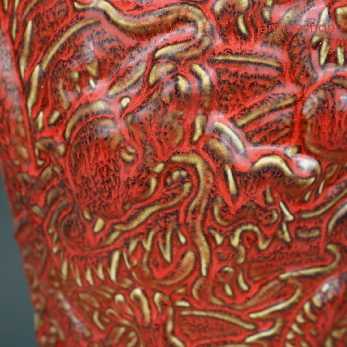 紅釉彫龍紋碗 美品 景徳鎮 陶磁器 装飾品 工芸品 美術品 置物 2025年