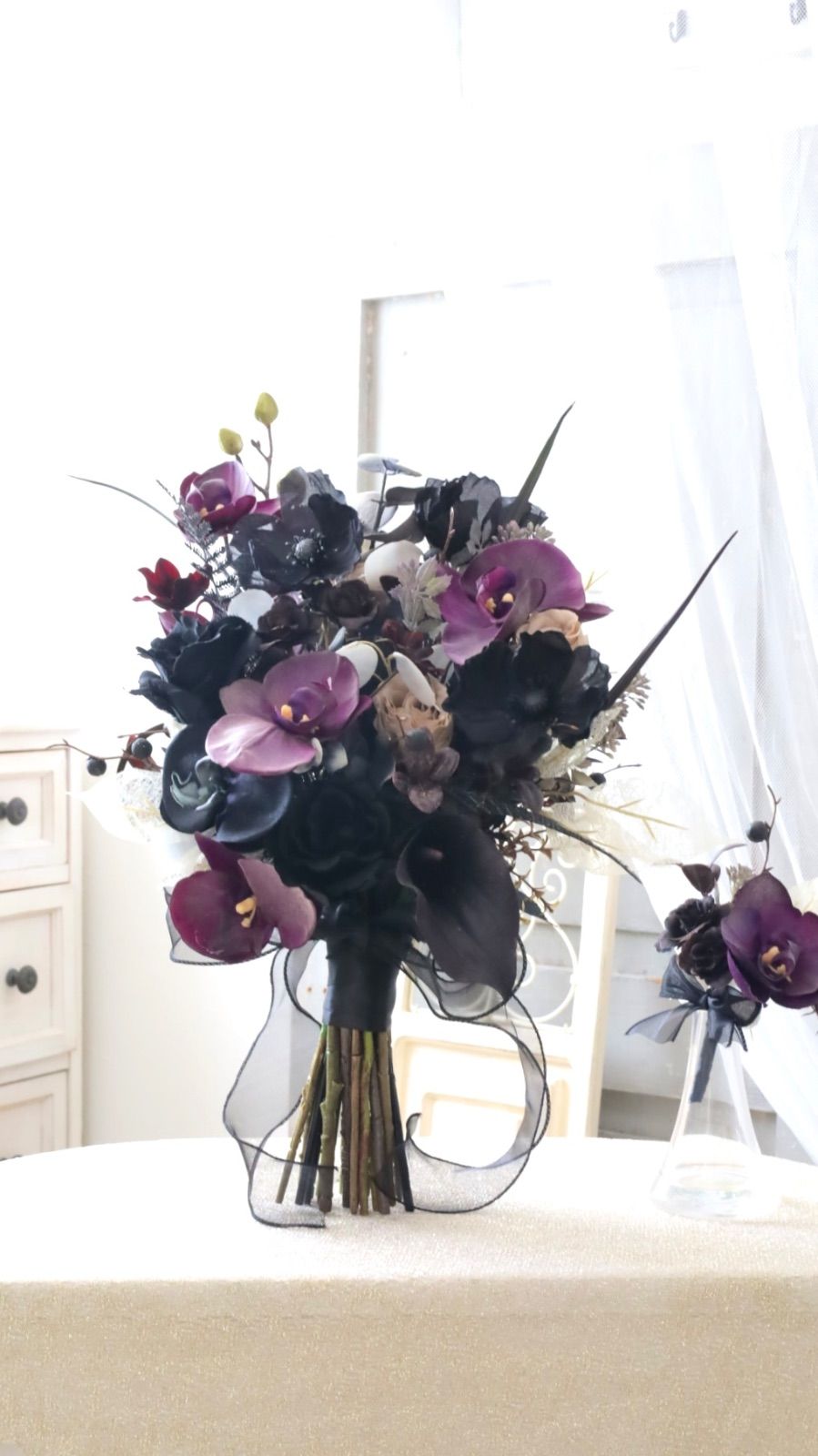 胡蝶蘭ブラックブーケ ウェディングブーケ ブートニアセット ブラックブーケ