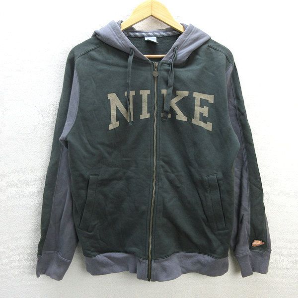 kナイキ/NIKE ツートンカラー フルジップパーカ【L】カーキ灰色/MENS93【中古】
