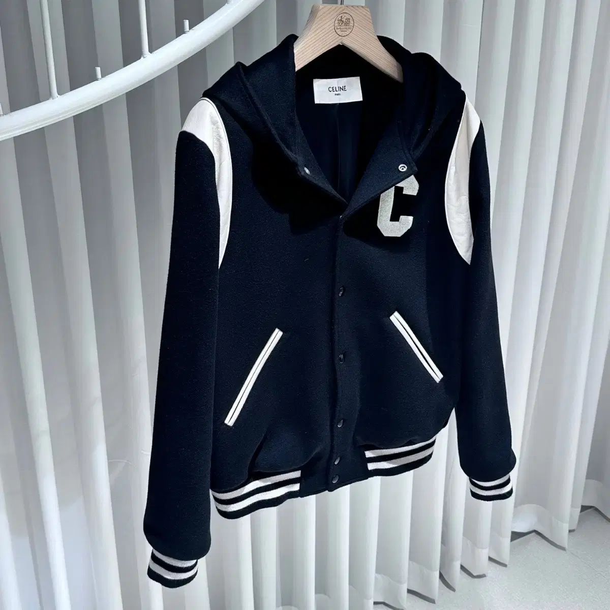 CELINE セリーヌ ブルゾン ダブルフェイスカシミア ネイビー 48 / CELINE(セリーヌ) カシミア ダブルフェイス フード バー
