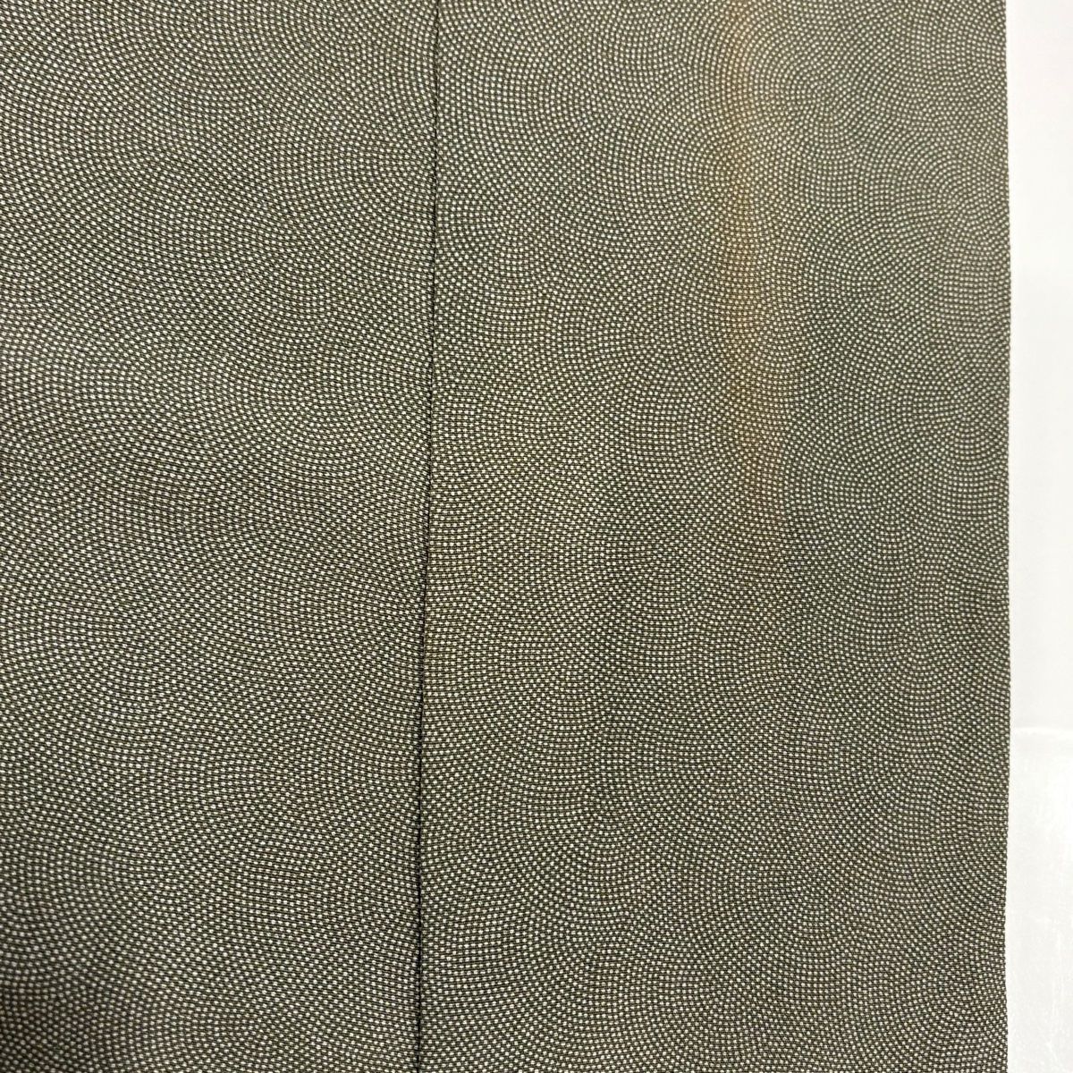 フェミニン 江戸小紋 身丈154.5cm 裄丈64.5cm M 単衣 鮫 茶緑色 正絹 名品 お洒落コーデ