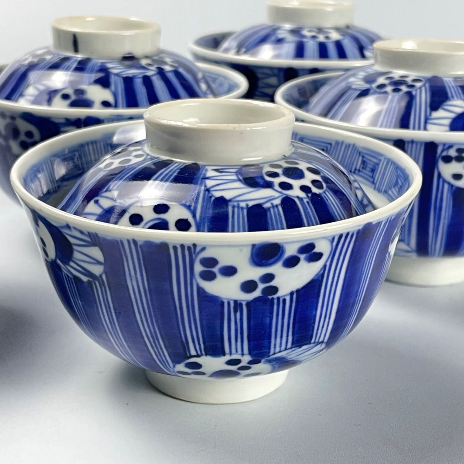 骨董 伊万里焼 蓋付き茶椀 5客セット