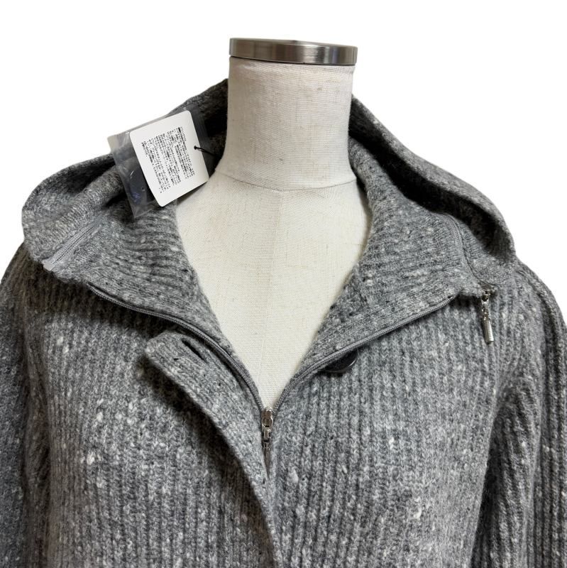 FAVEUR（ファヴール)　カシミヤブレンド　フード付き　ニットカーディガン　グレー　42号 FAVEUR（ファヴール) カシミヤブレンド フード付き ニット