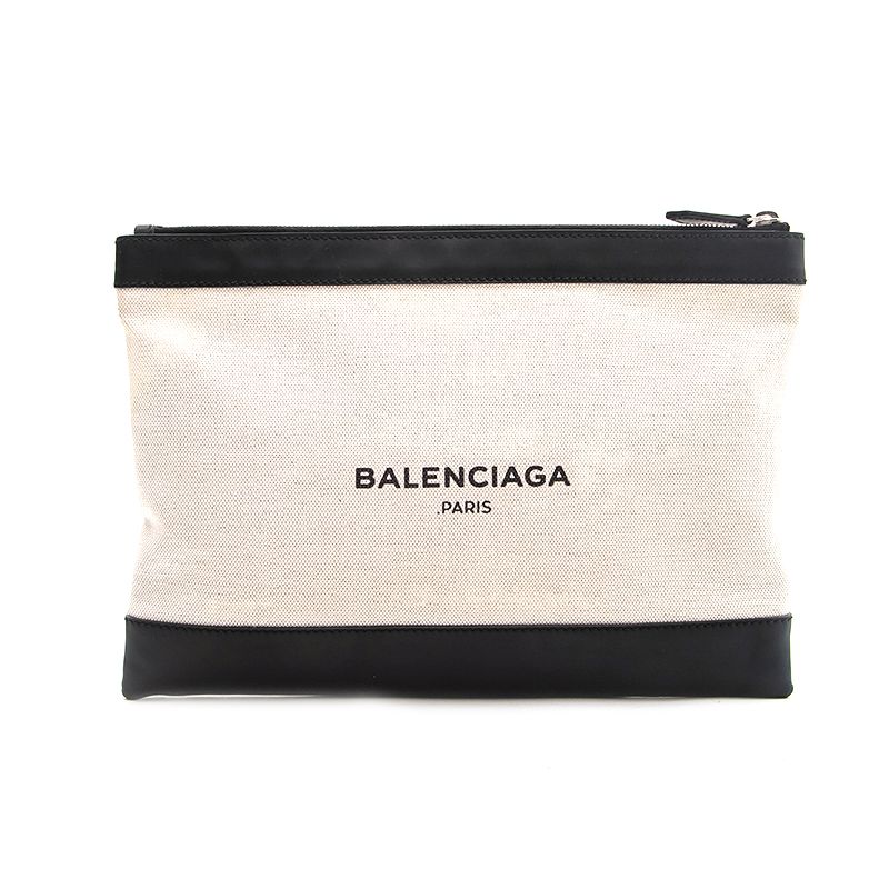 BALENCIAGA バレンシアガ クラッチバッグ ロゴ キャンバス レザー