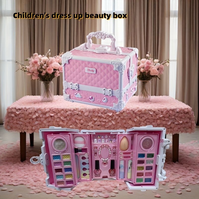 プレイハウス - 子供向けピンクのメイクアップ収納ボックスセット12個 洗える化粧箱とジュエリーボックス プリンセスステージメイク用 3歳以上の子供に適しています ロールプレイングで多様なルックを作り出し プリンセスの夢を実現します 最高の誕生日 子供の日
