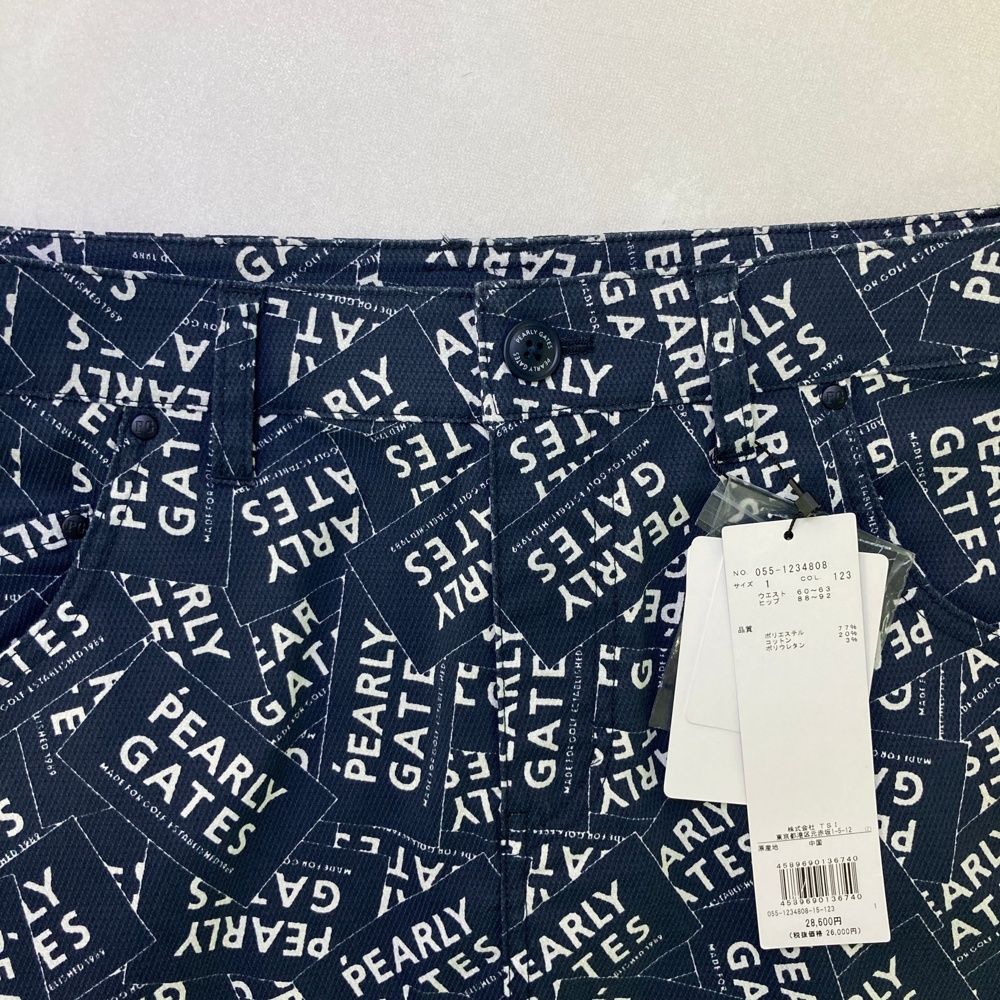 サイズ 1 PEARLY GATES パーリーゲイツ 055-1234808 ストレッチスカート ステッカーロゴ 総柄 ネイビー系 240101543807 ゴルフウェア レディース ストスト WWW_SMP1DAWEKUDUS_SCH_ID