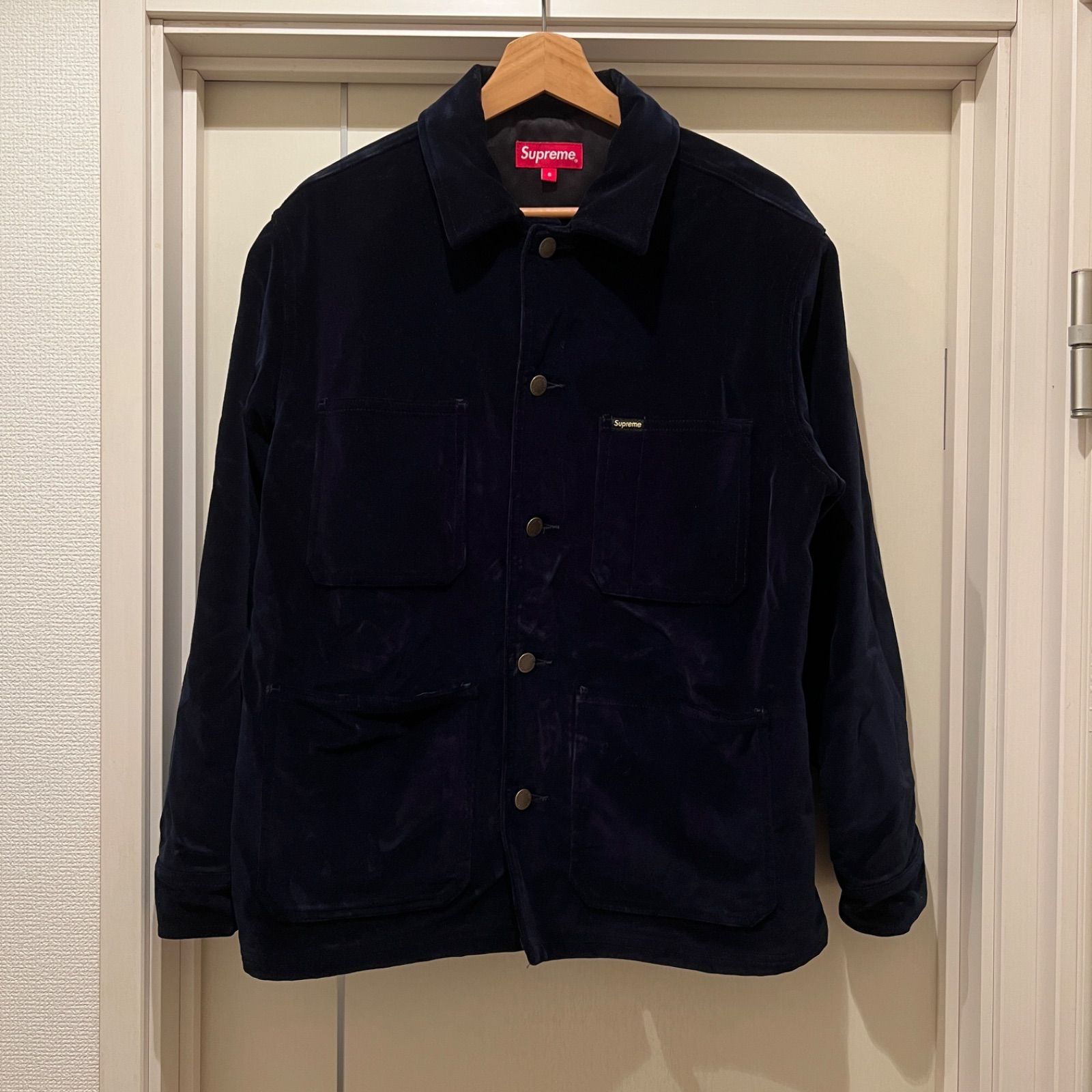 Supreme】【美品】 Velvet Chore Coat Navy S - メルカリ