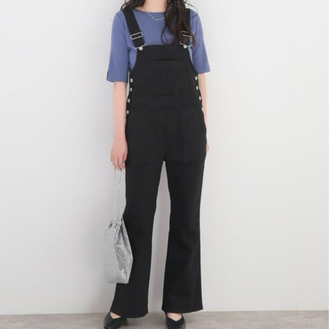 日本製 Something ブラックデニムフレアオーバーオール ベイカー