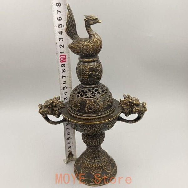 銅器 高脚双龍飛鳳薫香炉 客間茶室書斎華貴 大方得体薫香炉