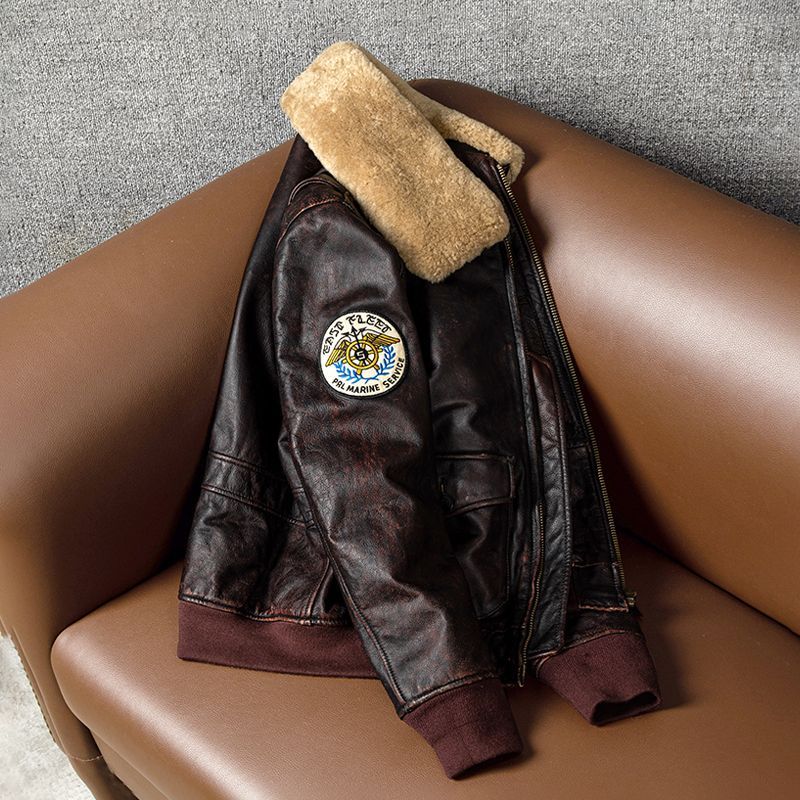 上品 G1 フライトジャケット メンズ ミリタリージャケット 空軍 牛革 本革 ウール襟革ジャン ユーズド加工 Ｓ～5XL