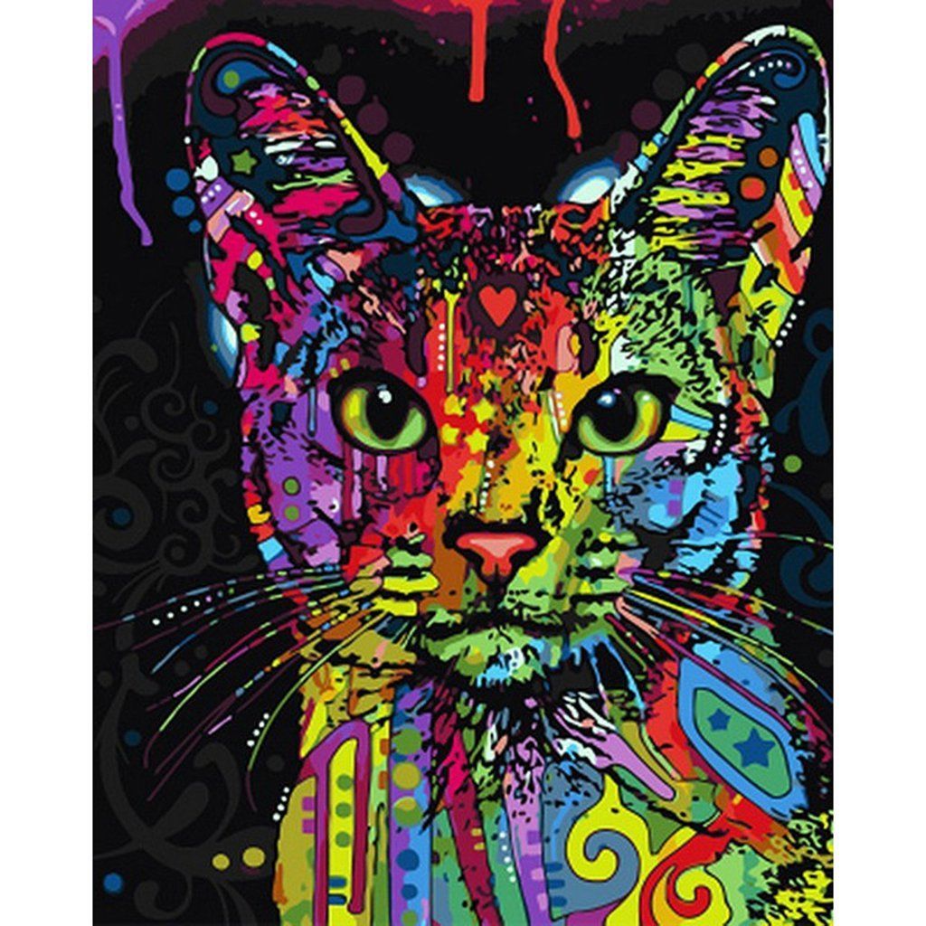 カラフル猫 数字油絵 40x50cm デジタル油絵 DIY絵 ホーム 手塗り 数字キット塗り絵 オフィス装飾 油絵 LovetheFamily 