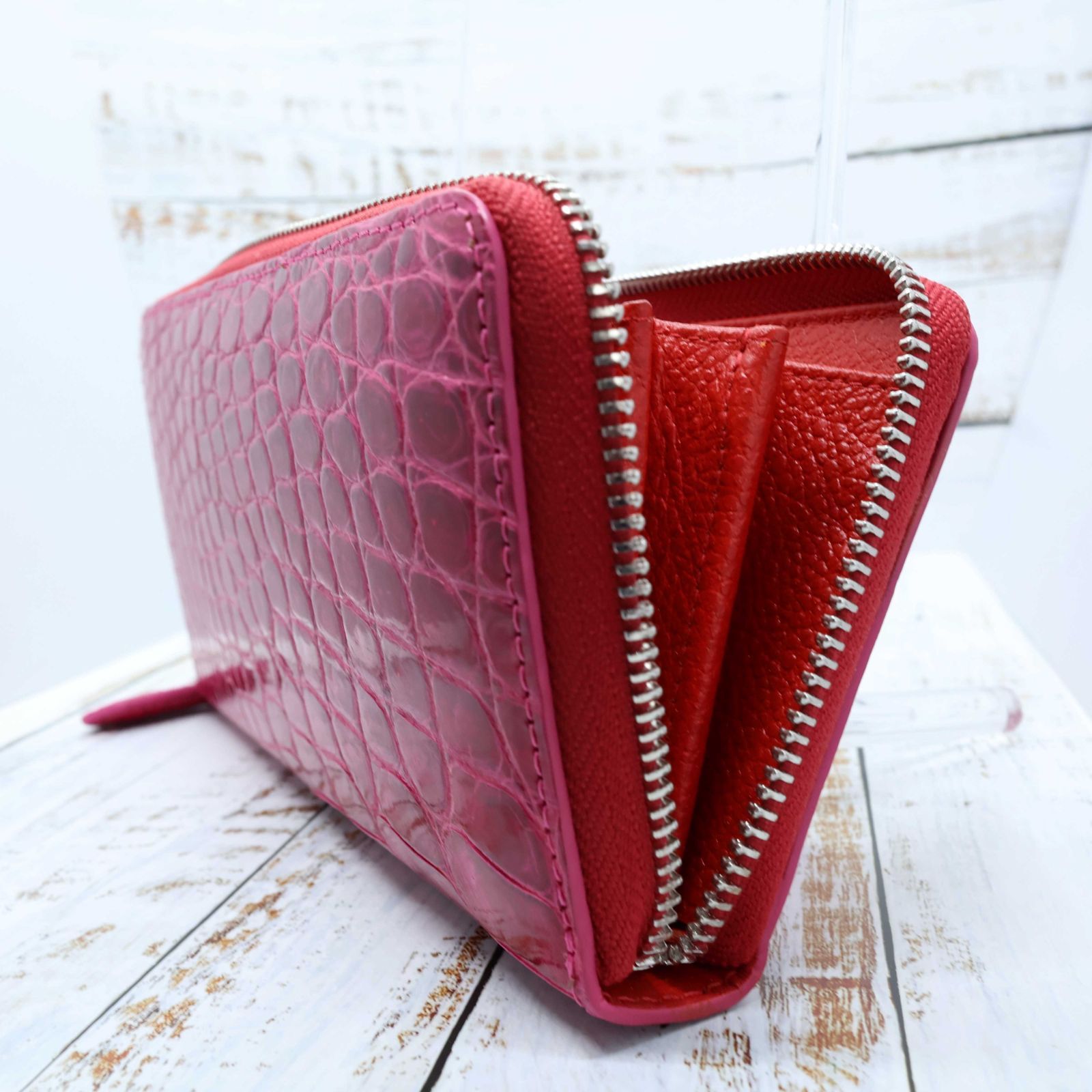 ウォレット シャイニング加工 クロコダイル本革 クロコダイル革 ワニ革  