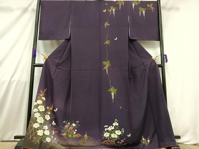 平和屋着物○訪問着 総絞り 刺繍 道長吉祥枝花文 金彩 正絹