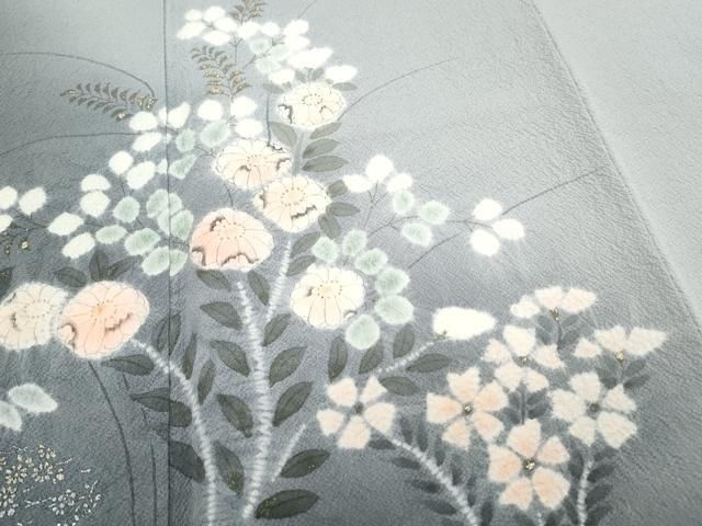 平和屋着物●十日町　名門　滝泰謹製　訪問着　絞り　地紙草花文　金彩　やまと誂製　正絹　逸品　DAAZ7313ud 平和屋着物○十日町 名門 滝泰謹製 訪問着 絞り 草花文 暈し染め 金銀